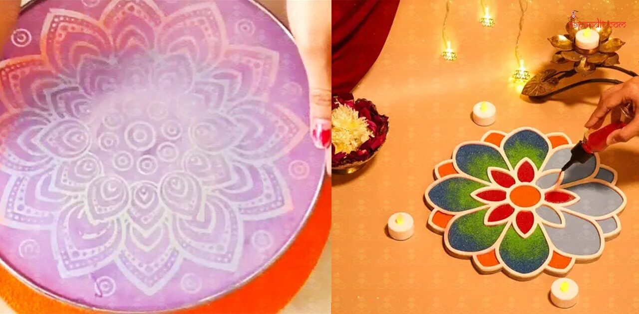 Easy Rangoli with Stencil Beautiful Diwali Rangoli