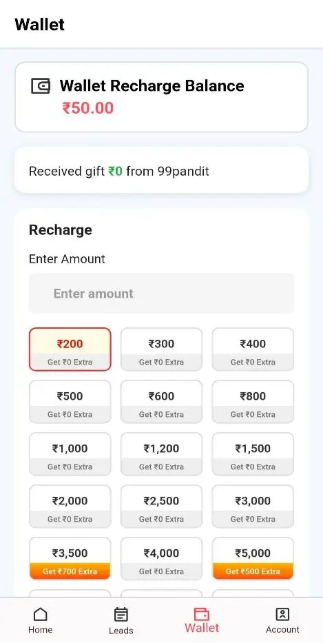 Wallet balance screen